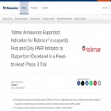 托尔马公司宣布扩大鲁卡帕利(Rubraca)适应症范围——首款且唯一一款在头对头3期临床试验中疗效优于多西他赛的PARP抑制剂